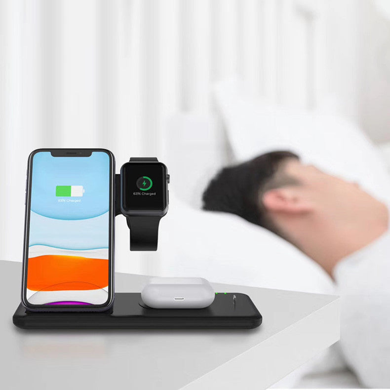 HKM-727507 Three-in-One Wireless Charger with 15W Output for Apple Watch, AirPods, and Smartphone
