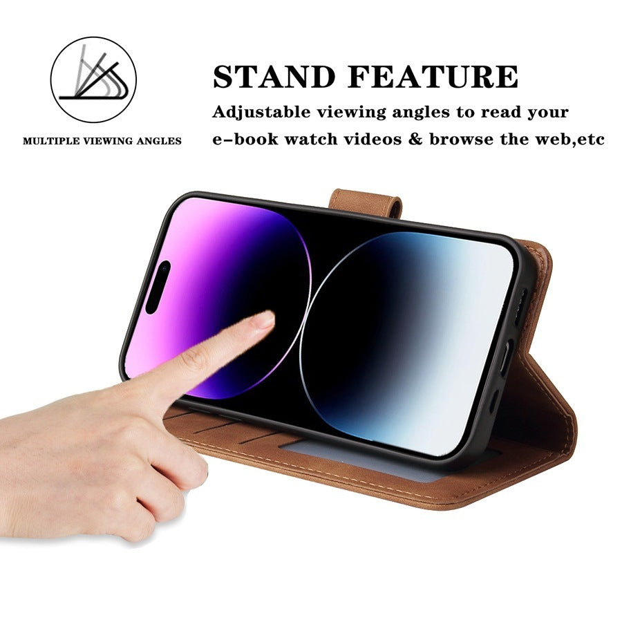HKM-727699 Leather Flip Case Wallet Card Holder for iPhone Models - Black, Blue, Burgundy, Brown