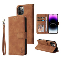 HKM-727699 Leather Flip Case Wallet Card Holder for iPhone Models - Black, Blue, Burgundy, Brown