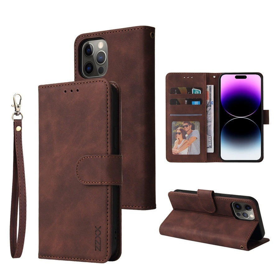HKM-727699 Leather Flip Case Wallet Card Holder for iPhone Models - Black, Blue, Burgundy, Brown