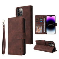 HKM-727699 Leather Flip Case Wallet Card Holder for iPhone Models - Black, Blue, Burgundy, Brown