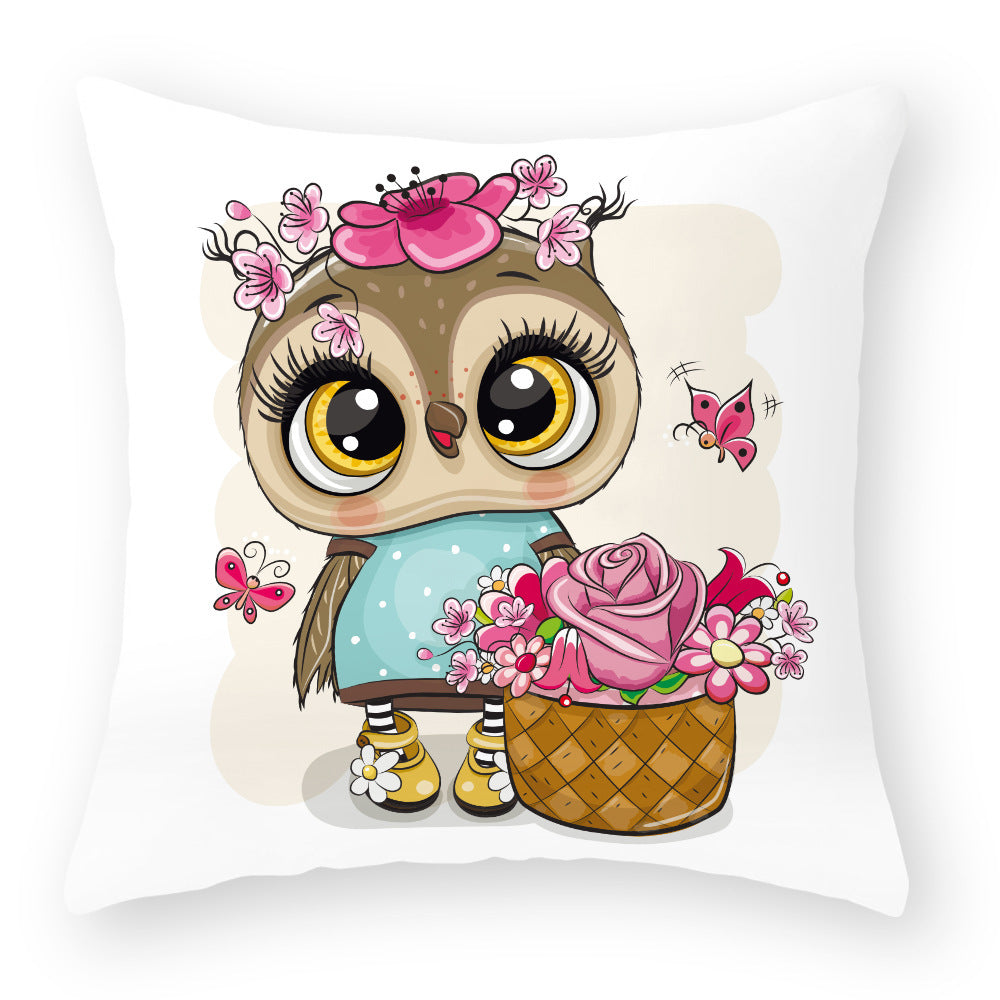HKM-727891 Cute Owl Peach Skin Pillowcase - Soft PP Cotton Filling, 45x45cm
