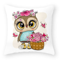 HKM-727891 Cute Owl Peach Skin Pillowcase - Soft PP Cotton Filling, 45x45cm