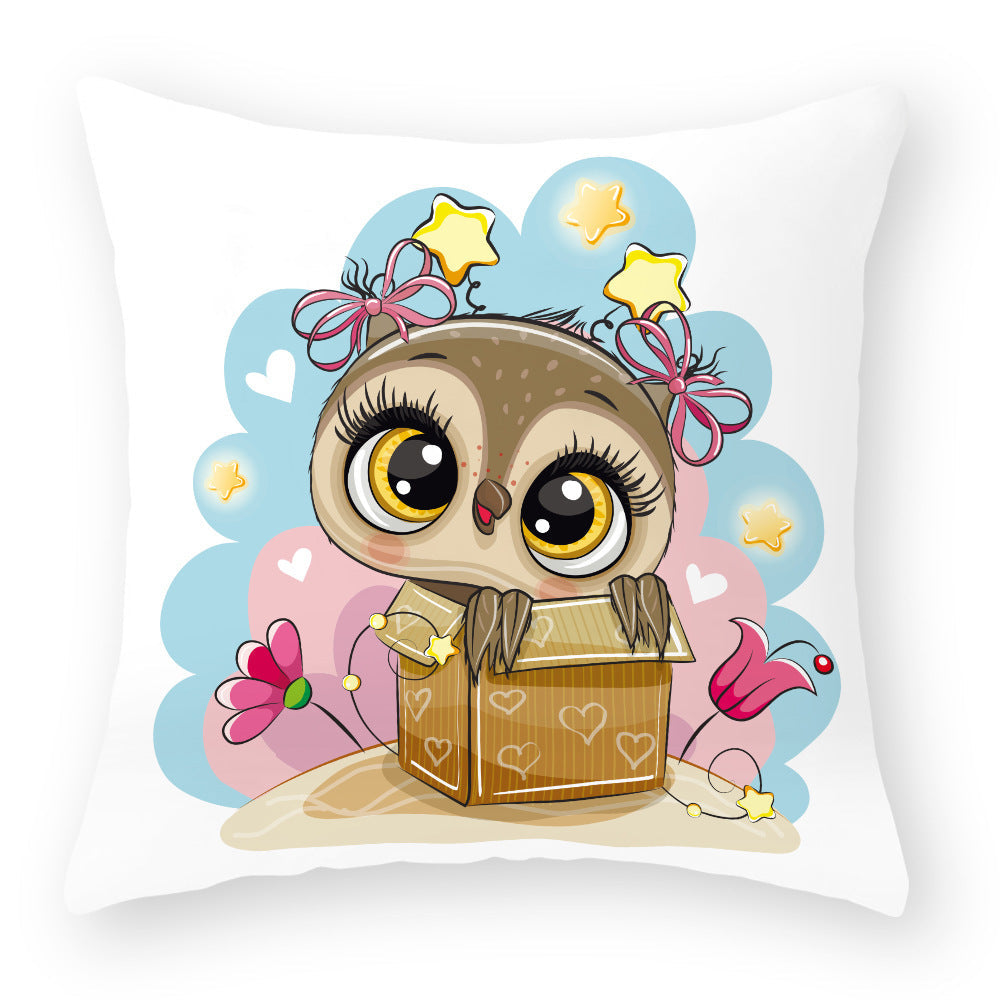 HKM-727891 Cute Owl Peach Skin Pillowcase - Soft PP Cotton Filling, 45x45cm