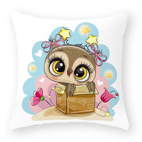 HKM-727891 Cute Owl Peach Skin Pillowcase - Soft PP Cotton Filling, 45x45cm