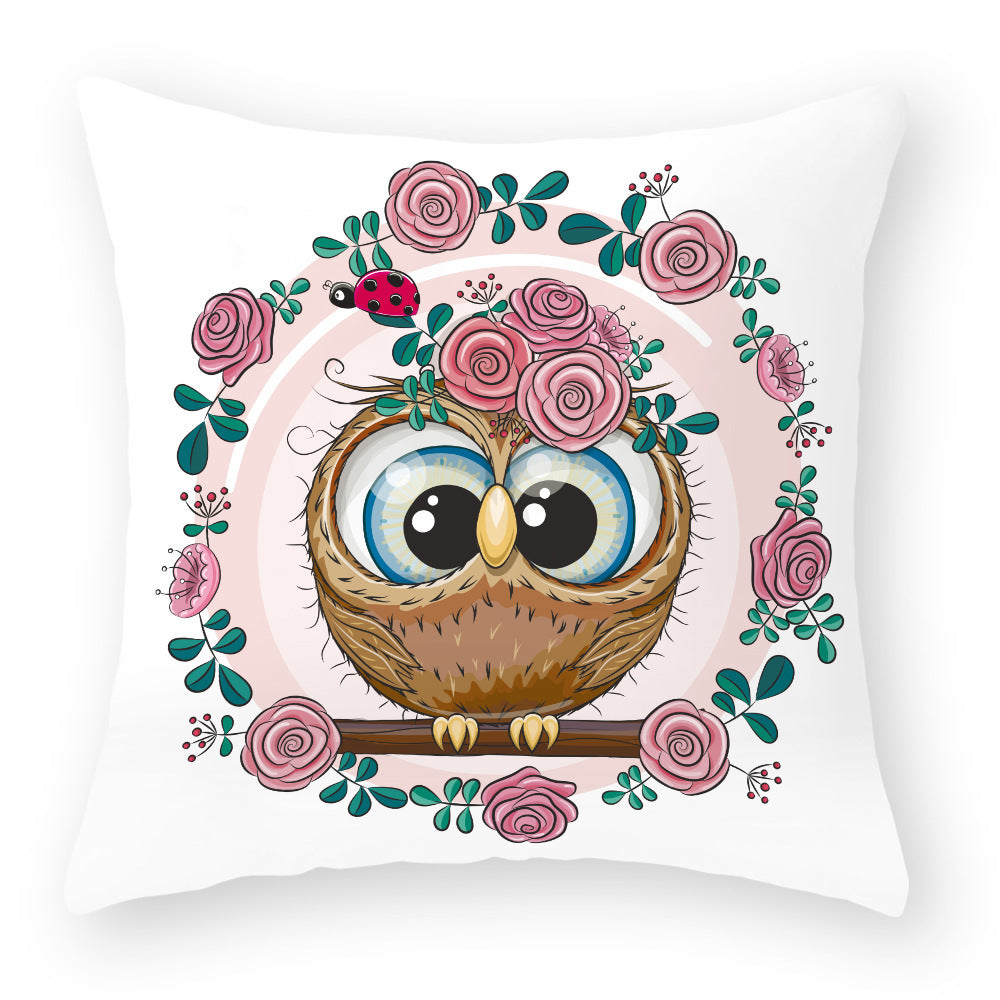 HKM-727891 Cute Owl Peach Skin Pillowcase - Soft PP Cotton Filling, 45x45cm