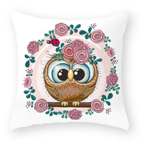 HKM-727891 Cute Owl Peach Skin Pillowcase - Soft PP Cotton Filling, 45x45cm