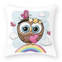 HKM-727891 Cute Owl Peach Skin Pillowcase - Soft PP Cotton Filling, 45x45cm