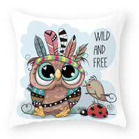 HKM-727891 Cute Owl Peach Skin Pillowcase - Soft PP Cotton Filling, 45x45cm