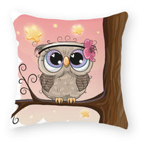 HKM-727891 Cute Owl Peach Skin Pillowcase - Soft PP Cotton Filling, 45x45cm