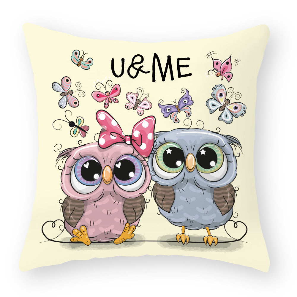 HKM-727891 Cute Owl Peach Skin Pillowcase - Soft PP Cotton Filling, 45x45cm