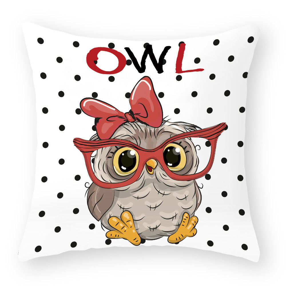 HKM-727891 Cute Owl Peach Skin Pillowcase - Soft PP Cotton Filling, 45x45cm