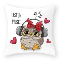 HKM-727891 Cute Owl Peach Skin Pillowcase - Soft PP Cotton Filling, 45x45cm