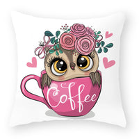 HKM-727891 Cute Owl Peach Skin Pillowcase - Soft PP Cotton Filling, 45x45cm