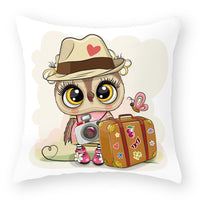 HKM-727891 Cute Owl Peach Skin Pillowcase - Soft PP Cotton Filling, 45x45cm