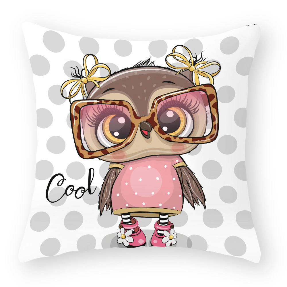 HKM-727891 Cute Owl Peach Skin Pillowcase - Soft PP Cotton Filling, 45x45cm