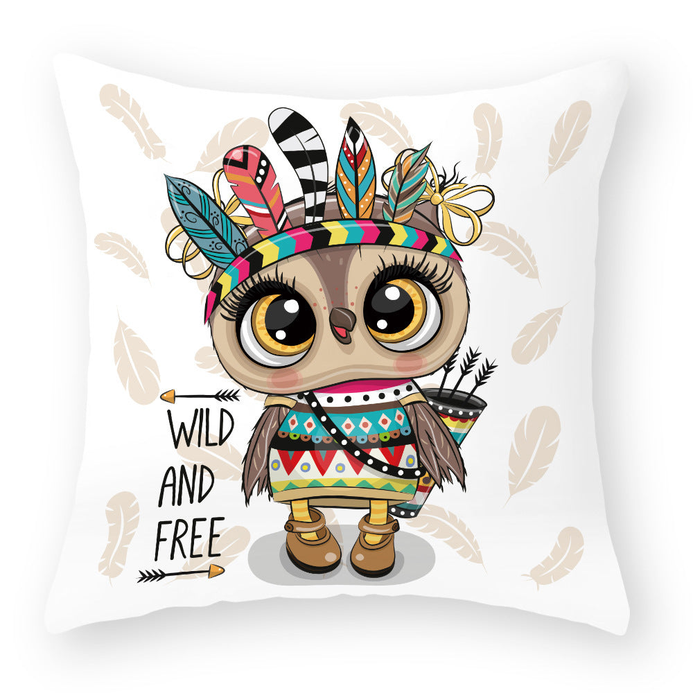 HKM-727891 Cute Owl Peach Skin Pillowcase - Soft PP Cotton Filling, 45x45cm