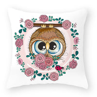 HKM-727891 Cute Owl Peach Skin Pillowcase - Soft PP Cotton Filling, 45x45cm