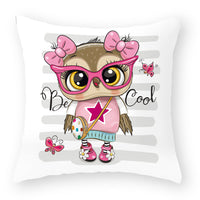 HKM-727891 Cute Owl Peach Skin Pillowcase - Soft PP Cotton Filling, 45x45cm