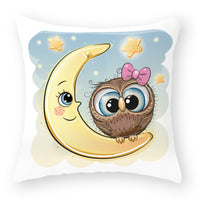 HKM-727891 Cute Owl Peach Skin Pillowcase - Soft PP Cotton Filling, 45x45cm