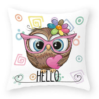 HKM-727891 Cute Owl Peach Skin Pillowcase - Soft PP Cotton Filling, 45x45cm