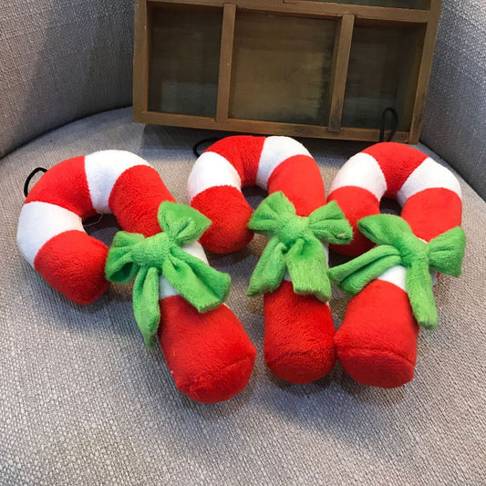 HKM-728083 Plush Christmas Candy Cane Pet Toy with Sound - 21x10cm
