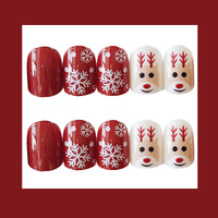 HKM-728211 Artificial Snowflake Elk Cartoon Design Fake Nails - Set of 24 for Festive Manicure