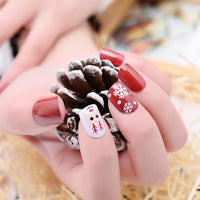 HKM-728211 Artificial Snowflake Elk Cartoon Design Fake Nails - Set of 24 for Festive Manicure