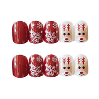 HKM-728211 Artificial Snowflake Elk Cartoon Design Fake Nails - Set of 24 for Festive Manicure