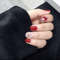 HKM-728211 Artificial Snowflake Elk Cartoon Design Fake Nails - Set of 24 for Festive Manicure