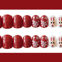 HKM-728211 Artificial Snowflake Elk Cartoon Design Fake Nails - Set of 24 for Festive Manicure