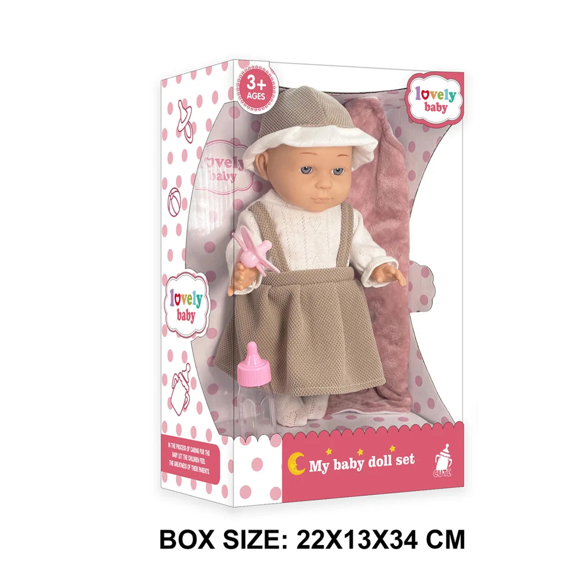 HKM-728275 12 Inch Realistic Newborn Baby Doll Set with Bottle and Comfort Blanket for Kids