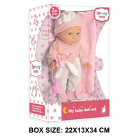 HKM-728275 12 Inch Realistic Newborn Baby Doll Set with Bottle and Comfort Blanket for Kids
