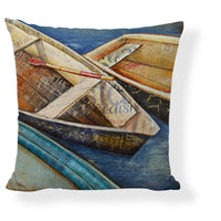HKM-728275 Mediterranean Style Cartoon Car Oil Painting Ship Pillowcase Cover 45x45cm