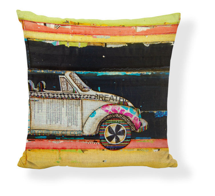 KTX-728275 Mediterranean Style Cartoon Car Oil Painting Ship Pillowcase Cover 45x45cm