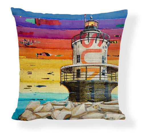 KTX-728275 Mediterranean Style Cartoon Car Oil Painting Ship Pillowcase Cover 45x45cm