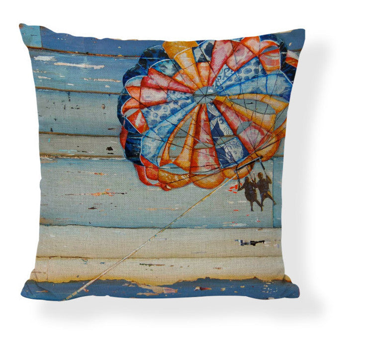 KTX-728275 Mediterranean Style Cartoon Car Oil Painting Ship Pillowcase Cover 45x45cm