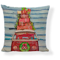 HKM-728275 Mediterranean Style Cartoon Car Oil Painting Ship Pillowcase Cover 45x45cm