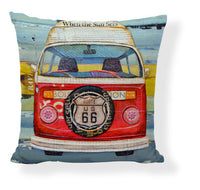HKM-728275 Mediterranean Style Cartoon Car Oil Painting Ship Pillowcase Cover 45x45cm