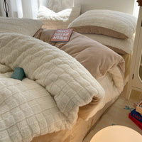 HKM-728595 Rabbit Plush Four-Piece Bedding Set with Thickened Milk Fiber Sheets and Coral Fleece Duvet Cover