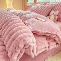 HKM-728595 Rabbit Plush Four-Piece Bedding Set with Thickened Milk Fiber Sheets and Coral Fleece Duvet Cover