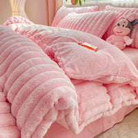 HKM-728595 Rabbit Plush Four-Piece Bedding Set with Thickened Milk Fiber Sheets and Coral Fleece Duvet Cover