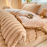 HKM-728595 Rabbit Plush Four-Piece Bedding Set with Thickened Milk Fiber Sheets and Coral Fleece Duvet Cover