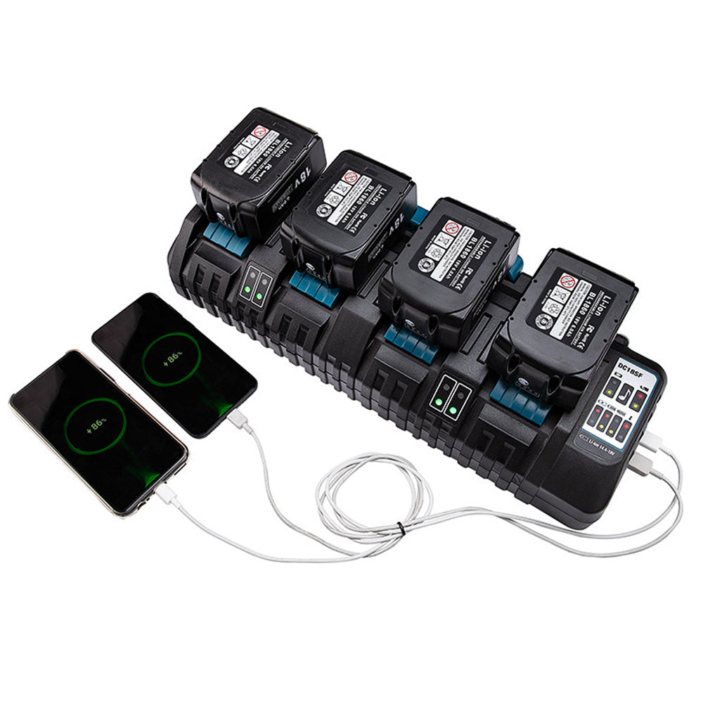 HKM-728787 Universal Fast Charger for 14.4V-18V Lithium-Ion Batteries - Charges 4 Batteries Simultaneously