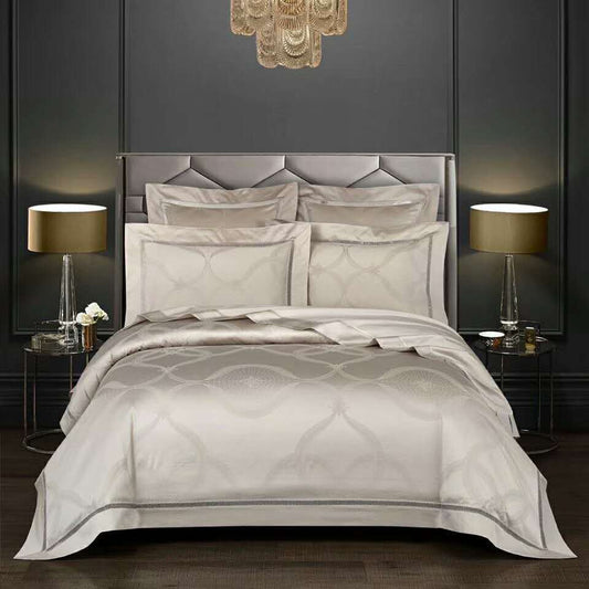 HKM-728915 Jacquard Pure Cotton Solid Color Bedding Set - Four-piece & Six-piece Options Available, Modern European Style