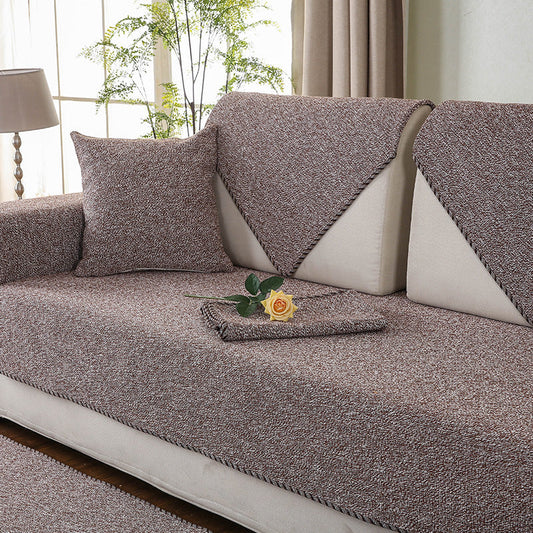 HKM-728915 Solid Color Cotton Linen Woven Non-Slip Sofa Mat - Multiple Color Options