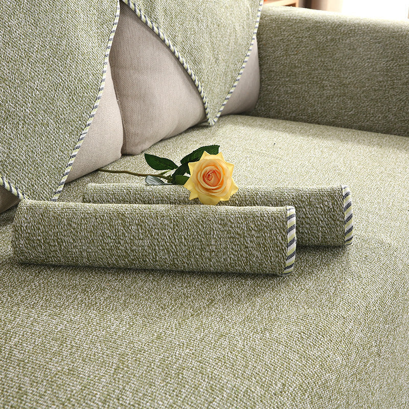 HKM-728915 Solid Color Cotton Linen Woven Non-Slip Sofa Mat - Multiple Color Options