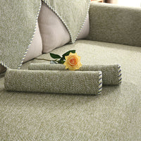 HKM-728915 Solid Color Cotton Linen Woven Non-Slip Sofa Mat - Multiple Color Options