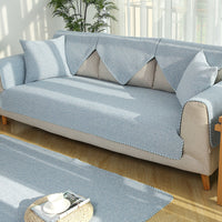 HKM-728915 Solid Color Cotton Linen Woven Non-Slip Sofa Mat - Multiple Color Options