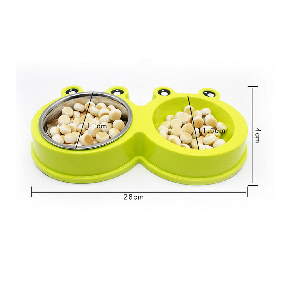 HKM-729107 Double Pet Bowl Food and Water Container - ABS & Stainless Steel, Easy to Clean, Pink, Green, Blue, 28x11.5x4cm